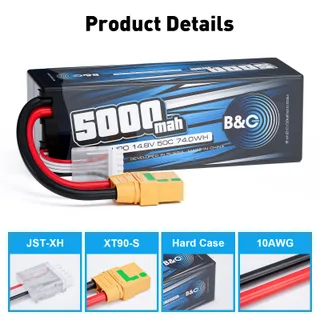 Аккумулятор Li-po B&C 5000 MAH 14.8v (4s) 50C, XT90S, Hard case — фото 3