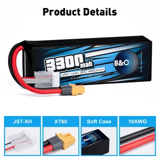 Аккумулятор Li-Po B&C 3300 MAH 14.8v (4s) 90C, XT60, Soft case — фото 3