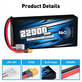 Аккумулятор Li-po B&C 22000 MAH 14.8V (4s) 90C, XT60, Soft case — фото 3