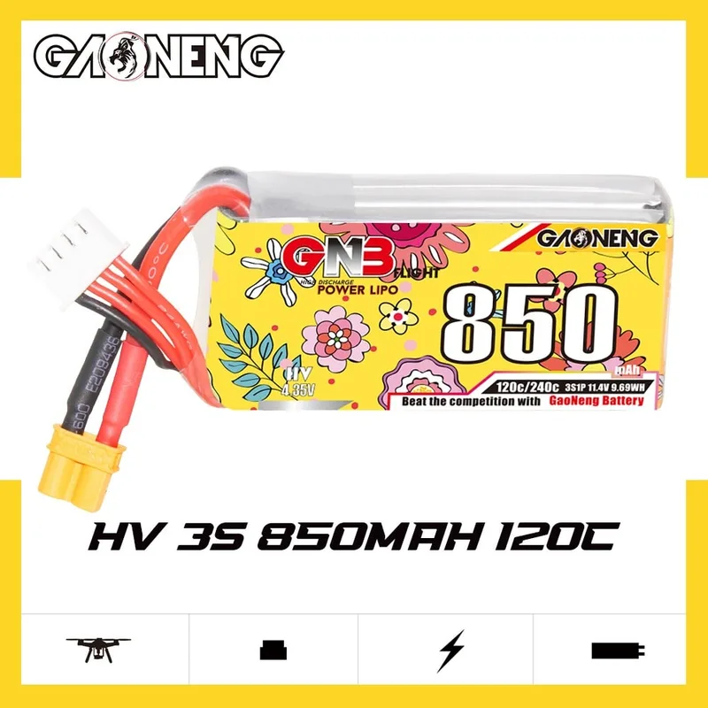 Аккумулятор Li-po Gaoneng GNB 850mah 3S1P 11.4V HV 120C 20*30*63mm XT30