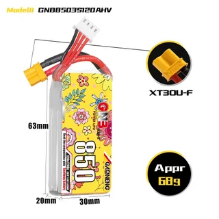 Аккумулятор Li-po Gaoneng GNB 850mah 3S1P 11.4V HV 120C 20*30*63mm XT30 — фото 3