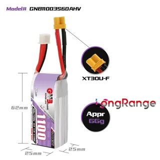 Аккумулятор Li-po Gaoneng GNB 1100mah 3S1P 11.4V HV 60C XT30 — фото 3
