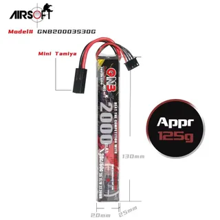 Аккумулятор для страйкбола Li-po Gaoneng GNB 2000MAH 3S1P 11.1V 30C 25x20x130mm Mini Tamiya — фото 4