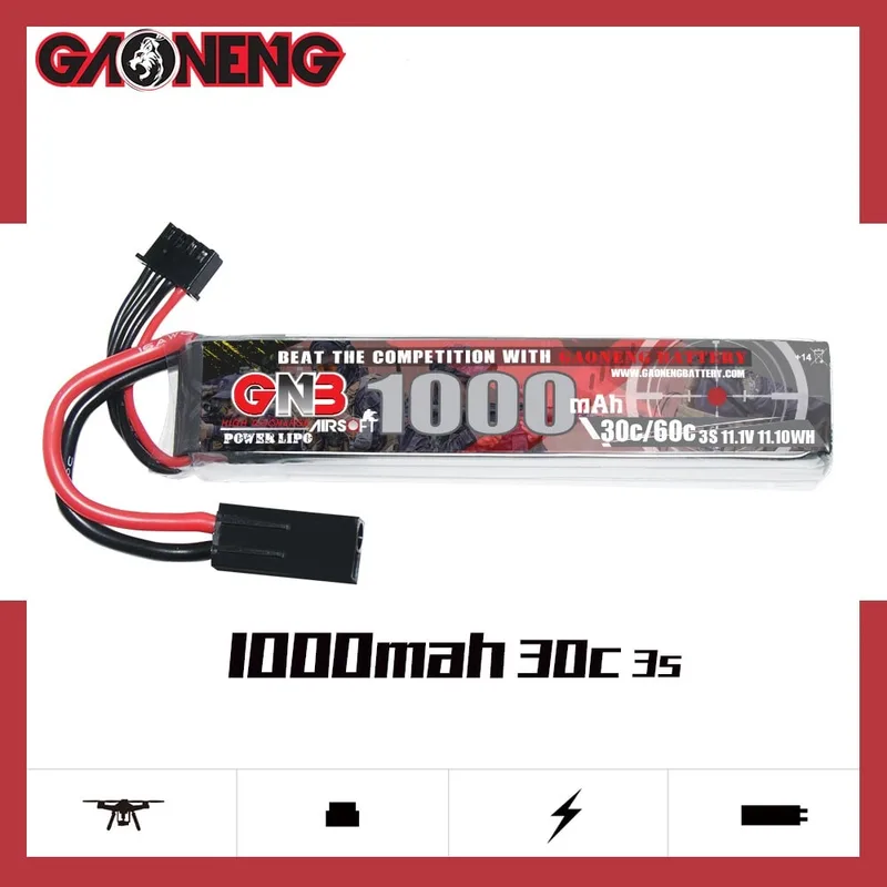 Аккумулятор для страйкбола Li-po Gaoneng GNB 1000MAH 3S1P 11.1V 30C 16.5x20.5x102mm Mini Tamiya