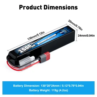 Аккумулятор для страйкбола Li-po B&C 1500 MAH 11.1V (3s) 30C, T-plug, Soft case — фото 2