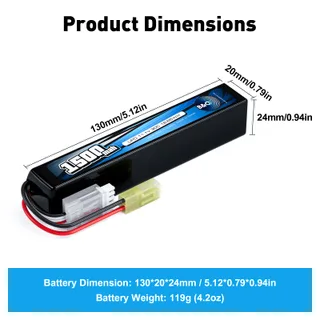 Аккумулятор для страйкбола Li-po B&C 1500 MAH 11.1V (3s) 30C, Mini Tamiya, Soft case — фото 2