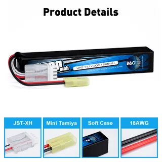 Аккумулятор для страйкбола Li-po B&C 1500 MAH 11.1V (3s) 30C, Mini Tamiya, Soft case — фото 3