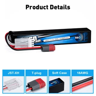 Аккумулятор для страйкбола Li-po B&C 1350 MAH 11.1V (3s) 30C, T-plug, Soft case — фото 3