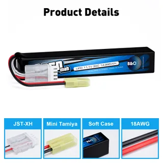 Аккумулятор для страйкбола Li-po B&C 1350 MAH 11.1V (3s) 30C, Mini Tamiya, Soft case — фото 3