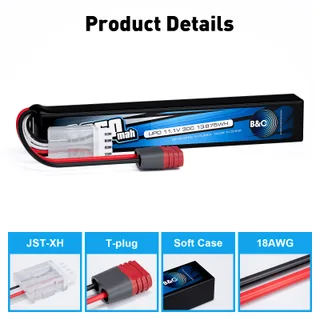 Аккумулятор для страйкбола Li-po B&C 1250 MAH 11.1V (3s) 30C, T-plug, Soft case — фото 3