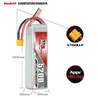 Аккумулятор LiPo GAONENG GNB 5200mAh 3S1P 11.1V 60C 139х44х30mm XT60 — фото 2