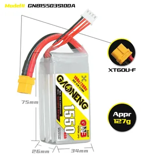 Аккумулятор LiPo GAONENG GNB 1550mAh 3S 11.1V 100C XT60 — фото 3