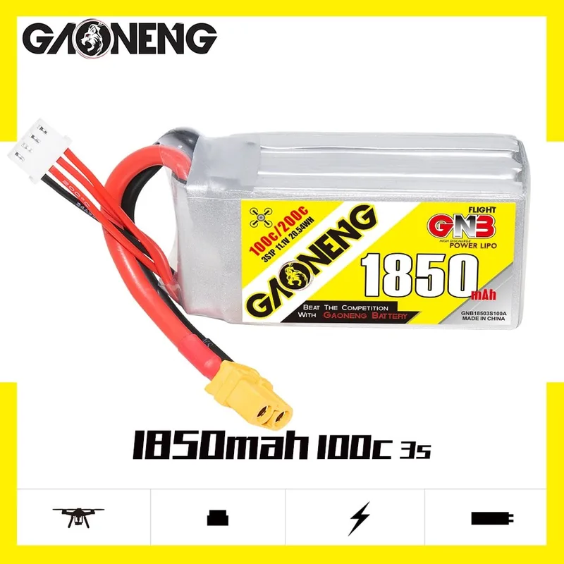 Аккумулятор Li-po GNB 1850mah 3S1P 11.1V 100C 29x34x75mm XT60