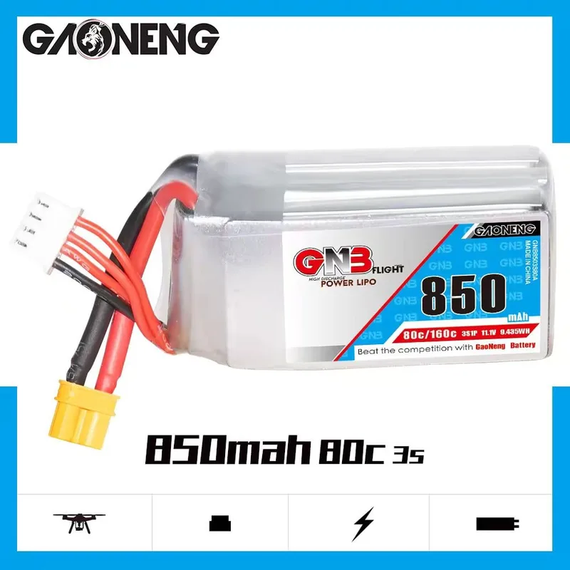 Аккумулятор Li-po Gaoneng GNB 850mah 3S1P 11.1V 80C 24x30x63mm XT30