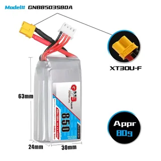 Аккумулятор Li-po Gaoneng GNB 850mah 3S1P 11.1V 80C 24x30x63mm XT30 — фото 4