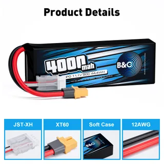 Аккумулятор Li-Po B&C 4000 MAH 11.1v (3s) 90C, XT60, Soft case — фото 3