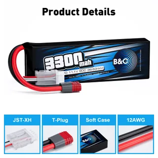 Аккумулятор Li-po B&C 3300 MAH 11.1v (3s) 90C, T-Plug, Soft case — фото 3