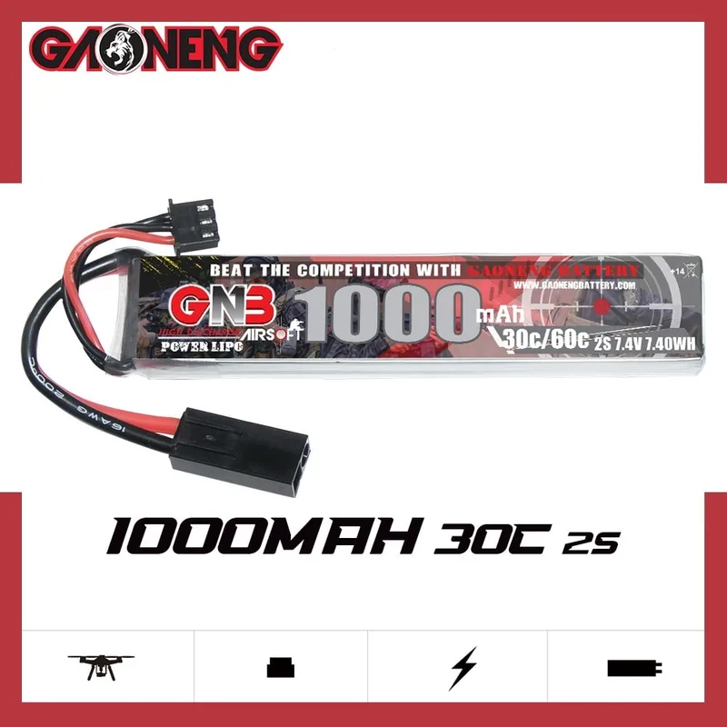 Аккумулятор для страйкбола Li-po Gaoneng GNB 1000MAH 2S1P 7.4V 30C 11.5x20.5x102mm Mini Tamiya