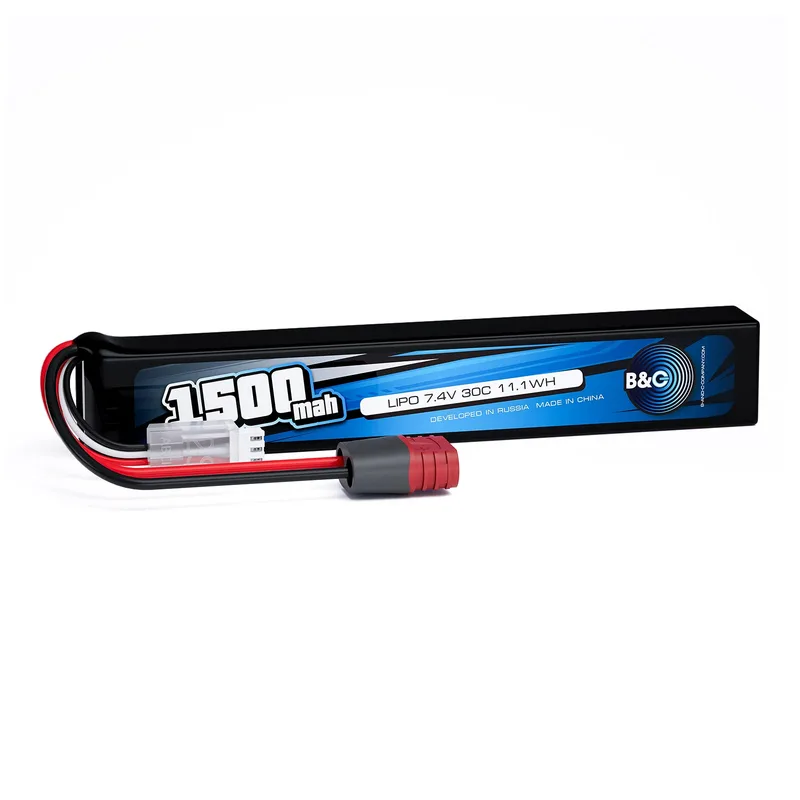 Аккумулятор для страйкбола Li-po B&C 1500 MAH 7.4V (2s) 30C, T-plug, Soft case