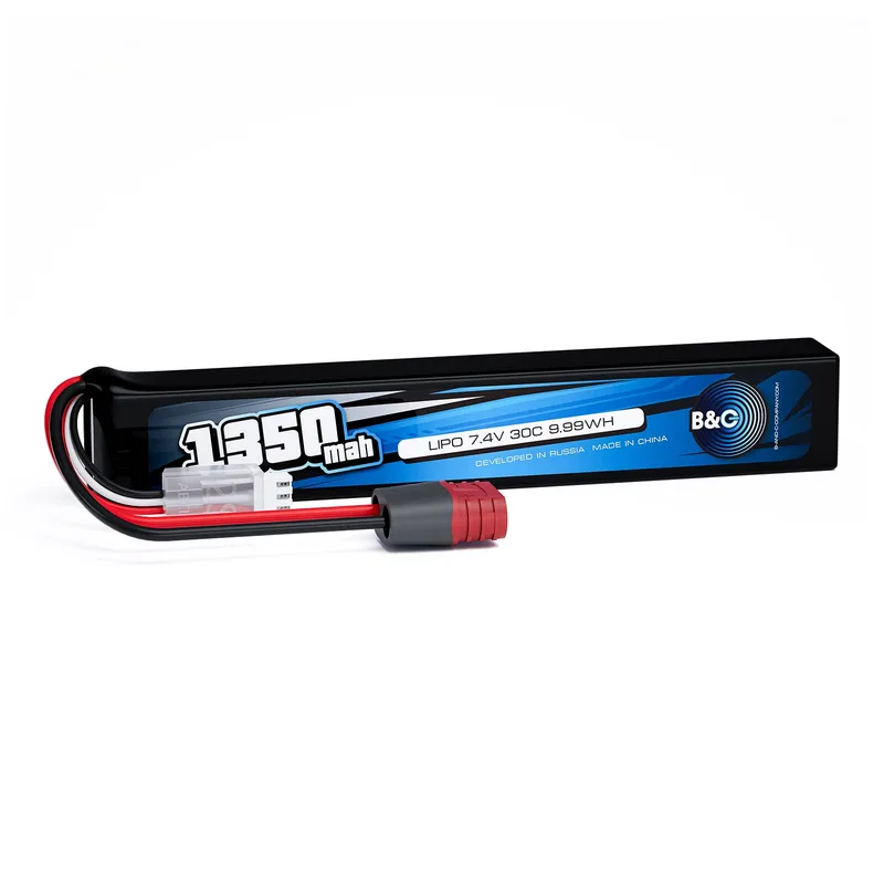 Аккумулятор для страйкбола Li-po B&C 1350 MAH 7.4V (2s) 30C, T-plug, Soft case
