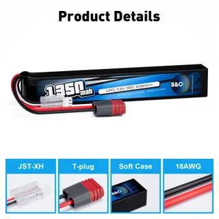 Аккумулятор для страйкбола Li-po B&C 1350 MAH 7.4V (2s) 30C, T-plug, Soft case — фото 3
