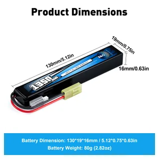 Аккумулятор для страйкбола Li-po B&C 1350 MAH 7.4V (2s) 30C, Mini Tamiya, Soft case — фото 2