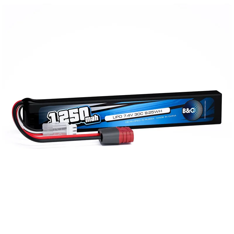 Аккумулятор для страйкбола Li-po B&C 1250 MAH 7.4V (2s) 30C, T-plug, Soft case