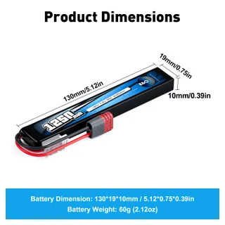Аккумулятор для страйкбола Li-po B&C 1250 MAH 7.4V (2s) 30C, T-plug, Soft case — фото 2