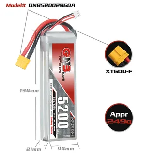 Аккумулятор LiPo GAONENG GNB 5200mAh 2S1P 7.4V 60C 134х44х34mm XT60 — фото 2