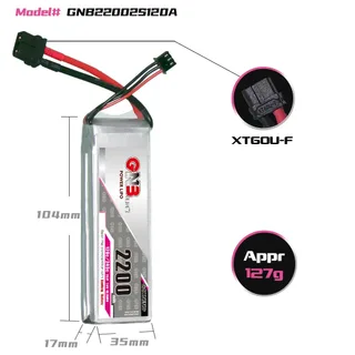 Аккумулятор LiPo GAONENG GNB 2200mAh 2S 7.4V 120C Battery XT60 — фото 2