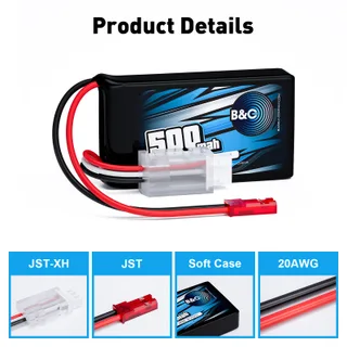 Аккумулятор Lipo B&C 500 MAH 7.4v (2s) 20С, JST, Soft case — фото 3