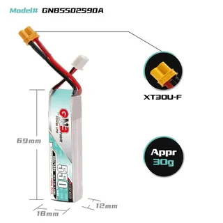 Аккумулятор Li-po Gaoneng GNB 550mah 2S1P 7.4V 90C 12x18x69mm — фото 2