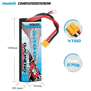 Аккумулятор Li-po Gaoneng GNB 5200MAH 7.4V 2S1P 90C 25.1x47x139mm XT60 — фото 4