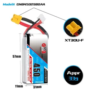 Аккумулятор Li-po Gaoneng GNB 450mah 2S1P 7.4V 80C 11x31x57mm XT30 — фото 4