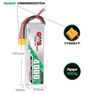 Аккумулятор Li-po Gaoneng GNB 4000mah 2S1P 7.4V 70C 14x43x135mm XT60 — фото 2