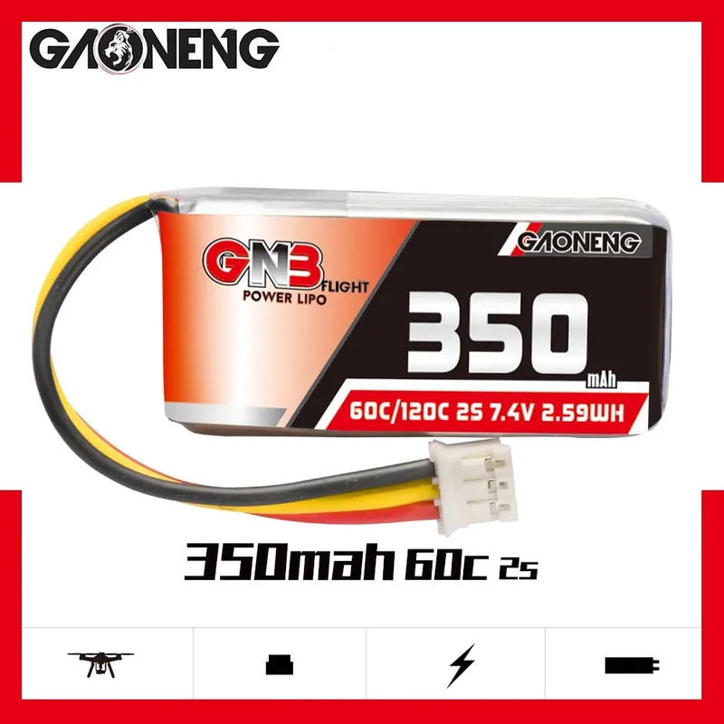 Аккумулятор Li-po GAONENG GNB 350mAh 2S1P 7.4V 60C LiPo Battery PH2.0 3Pin Connector