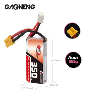 Аккумулятор Li-po Gaoneng GNB 350mah 2S1P 7.4V 60C 12x20.5x45mm XT30 — фото 2