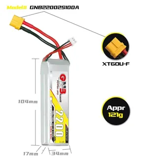 Аккумулятор Li-po Gaoneng GNB 2200mah 2S1P 7.4V 100C 17x34x104mm XT60 — фото 2