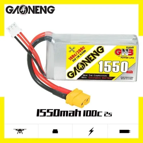 Аккумулятор Li-po Gaoneng GNB 1550mah 2S1P 7.4V 100C 18x34x70mm XT60