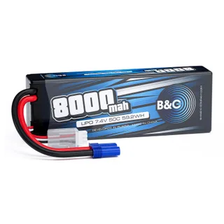 Аккумулятор Li-po B&C 8000 MAH 7.4v (2s), 50C, EC5, Hardcase