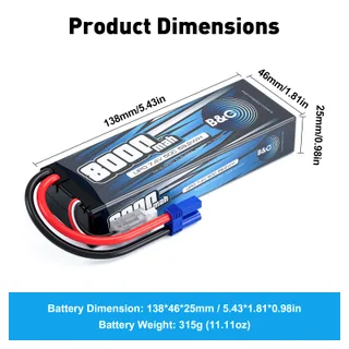 Аккумулятор Li-po B&C 8000 MAH 7.4v (2s), 50C, EC5, Hardcase — фото 2
