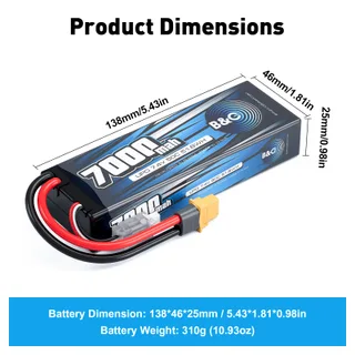 Аккумулятор Li-po B&C 7000 MAH 7.4v (2s), 50C, XT60, Hardcase — фото 2