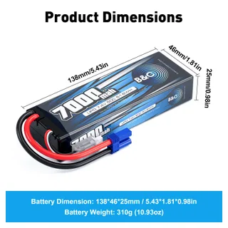 Аккумулятор Li-po B&C 7000 MAH 7.4v (2s), 50C, EC5, Hardcase — фото 2