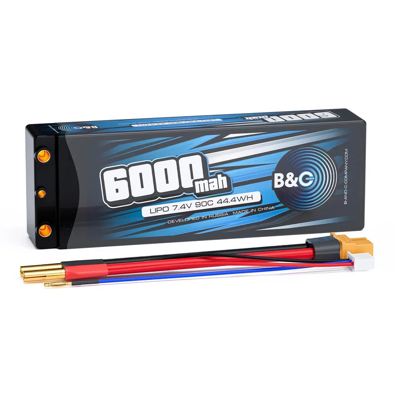 Аккумулятор Li-po B&C 6000 MAH 7.4v (2s), 90C, 4мм + XT60, Hard case