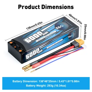 Аккумулятор Li-po B&C 6000 MAH 7.4v (2s), 90C, 4мм + XT60, Hard case — фото 2