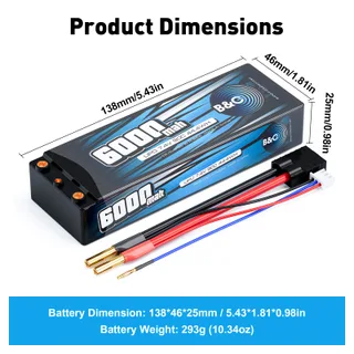 Аккумулятор Li-po B&C 6000 MAH 7.4v (2s), 90C, 4мм + TRX, Hard case — фото 2