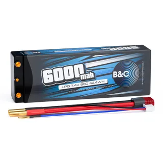 Аккумулятор Li-po B&C 6000 MAH 7.4v (2s), 90C, 4мм + T-Plug, Hard case