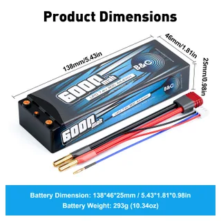 Аккумулятор Li-po B&C 6000 MAH 7.4v (2s), 90C, 4мм + T-Plug, Hard case — фото 2