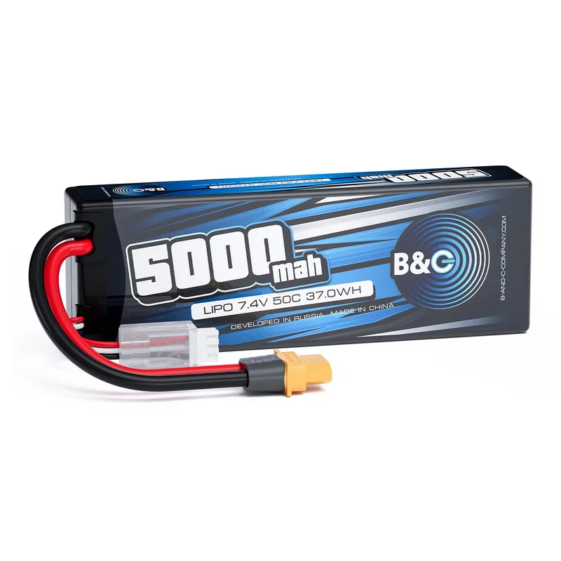 Аккумулятор Li-po B&C 5000 MAH 7.4v (2s), 50C, XT60, Hard case