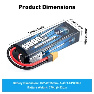 Аккумулятор Li-po B&C 5000 MAH 7.4v (2s), 50C, XT60, Hard case — фото 2